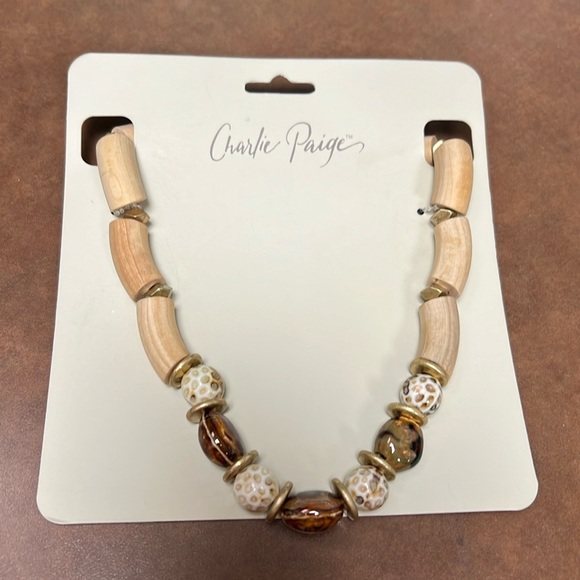 NWT-Charlie Paige Statement Necklace-Boho-Wooden Beads-Whimsy - Picture 1 of 4
